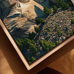 Mount Rushmore Wall Art Print | American Landmark Travel Poster displayed on a framed canvas with a scenic background.