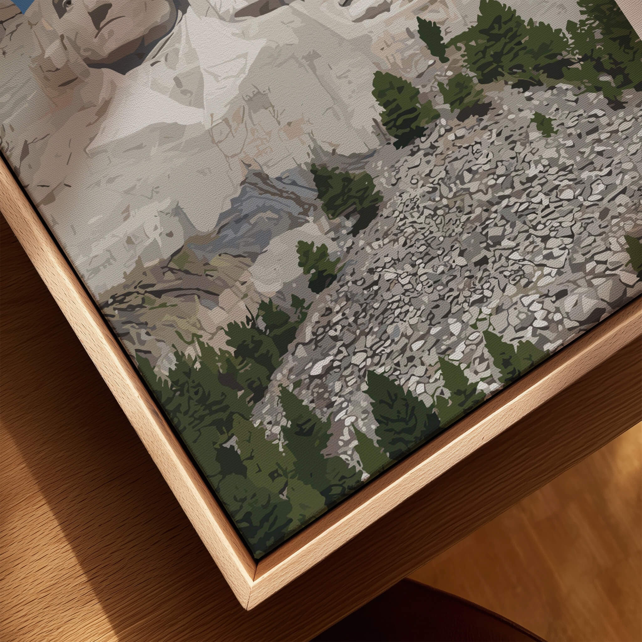 Mount Rushmore Print | National Memorial Wall Art featuring detailed rocky landscape and greenery.
