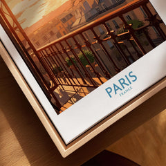Paris Wall Art | Modern Style depiction of Paris balcony with sunset view, capturing the romantic essence of France.