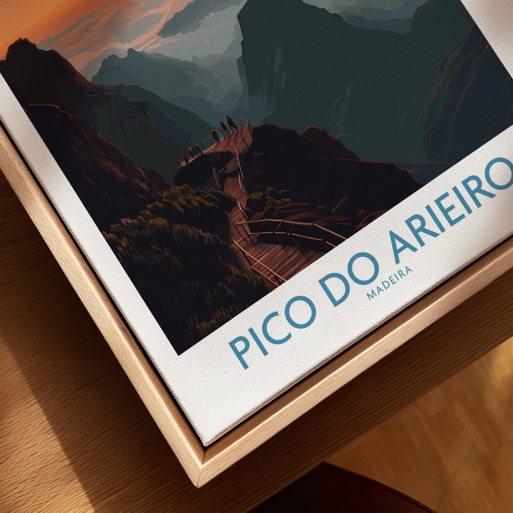 Framed Pico do Arieiro Madeira travel poster with mountain landscape on canvas