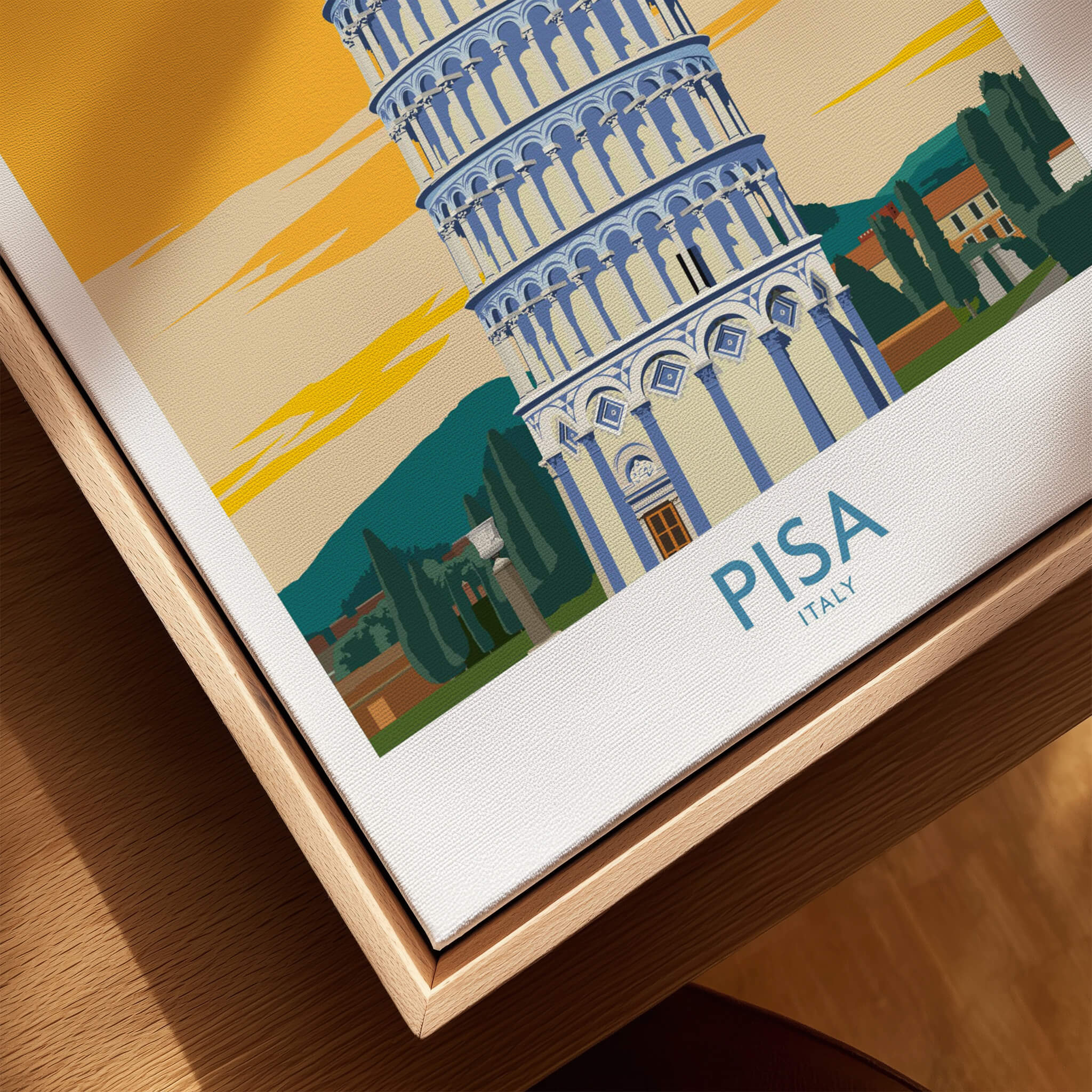 Pisa Tower Italy Print showcasing the iconic leaning tower in vibrant colors, perfect for decor enthusiasts.