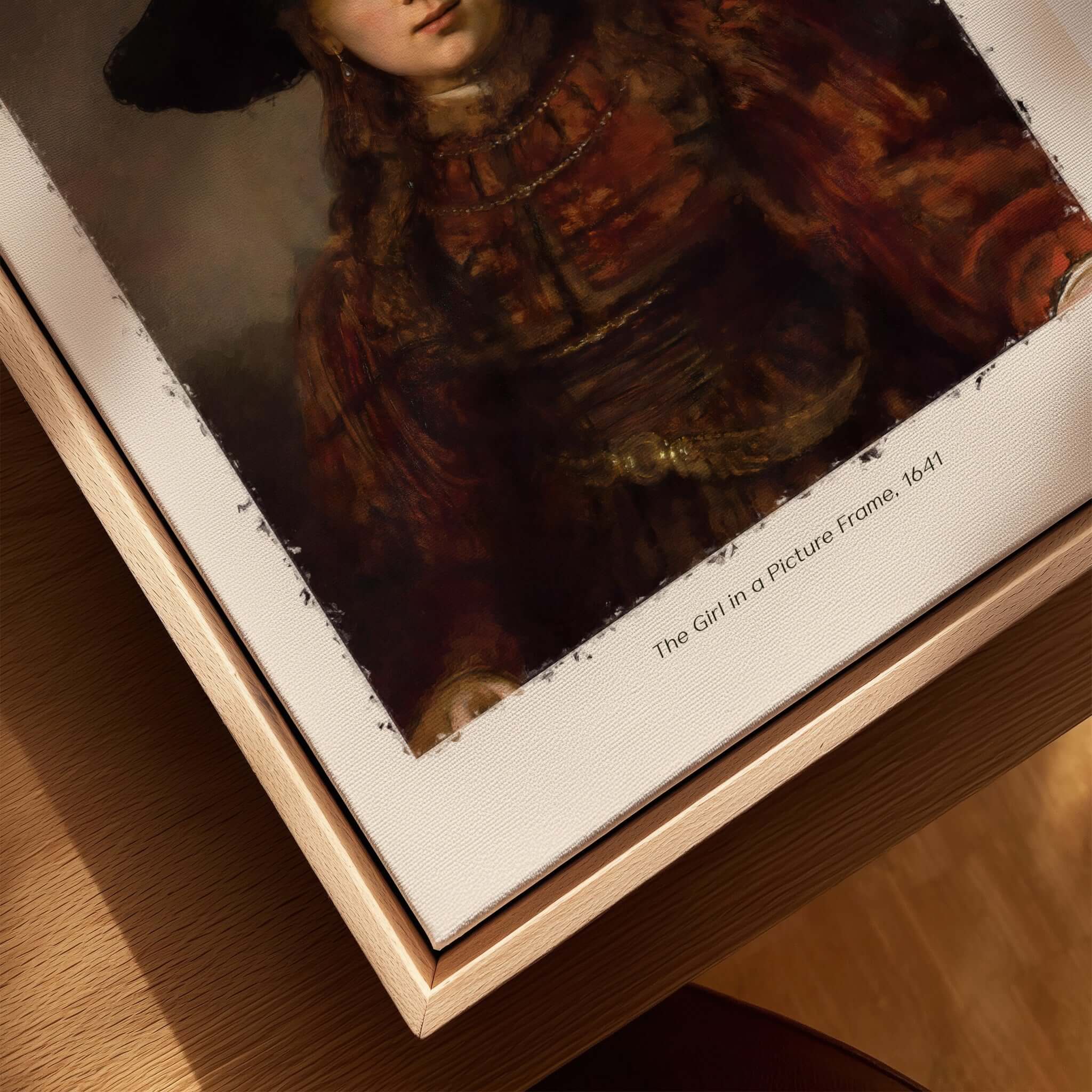Rembrandt Girl Picture Frame 1641 Portrait Art Print Dutch Golden Age Poster Decor displayed in a wooden frame.