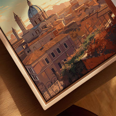 Rome Print showing a scenic view of Rome's architectural beauty during sunset.