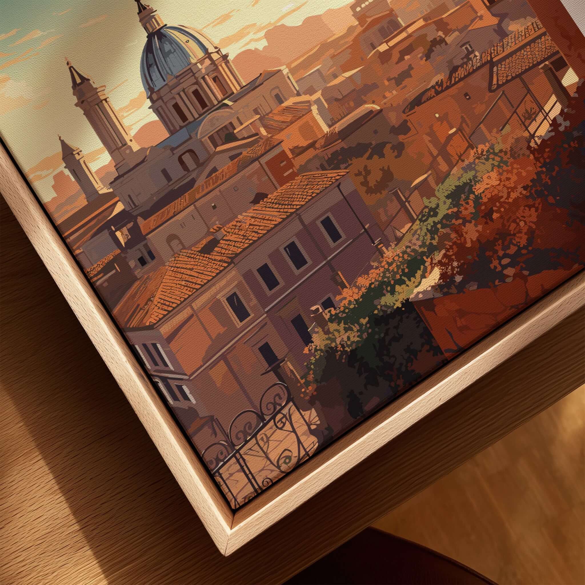 Rome Print showing a scenic view of Rome's architectural beauty during sunset.