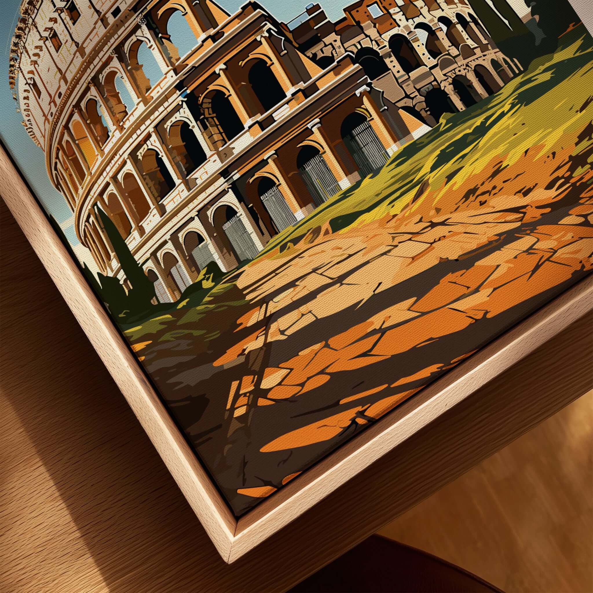 Rome Wall Art featuring a vibrant illustration of the Colosseum, perfect for a gallery wall.