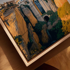Ronda Spain Wall Art Print | Historic White Village Cliffside Travel Poster featuring cliffs and lush landscapes.