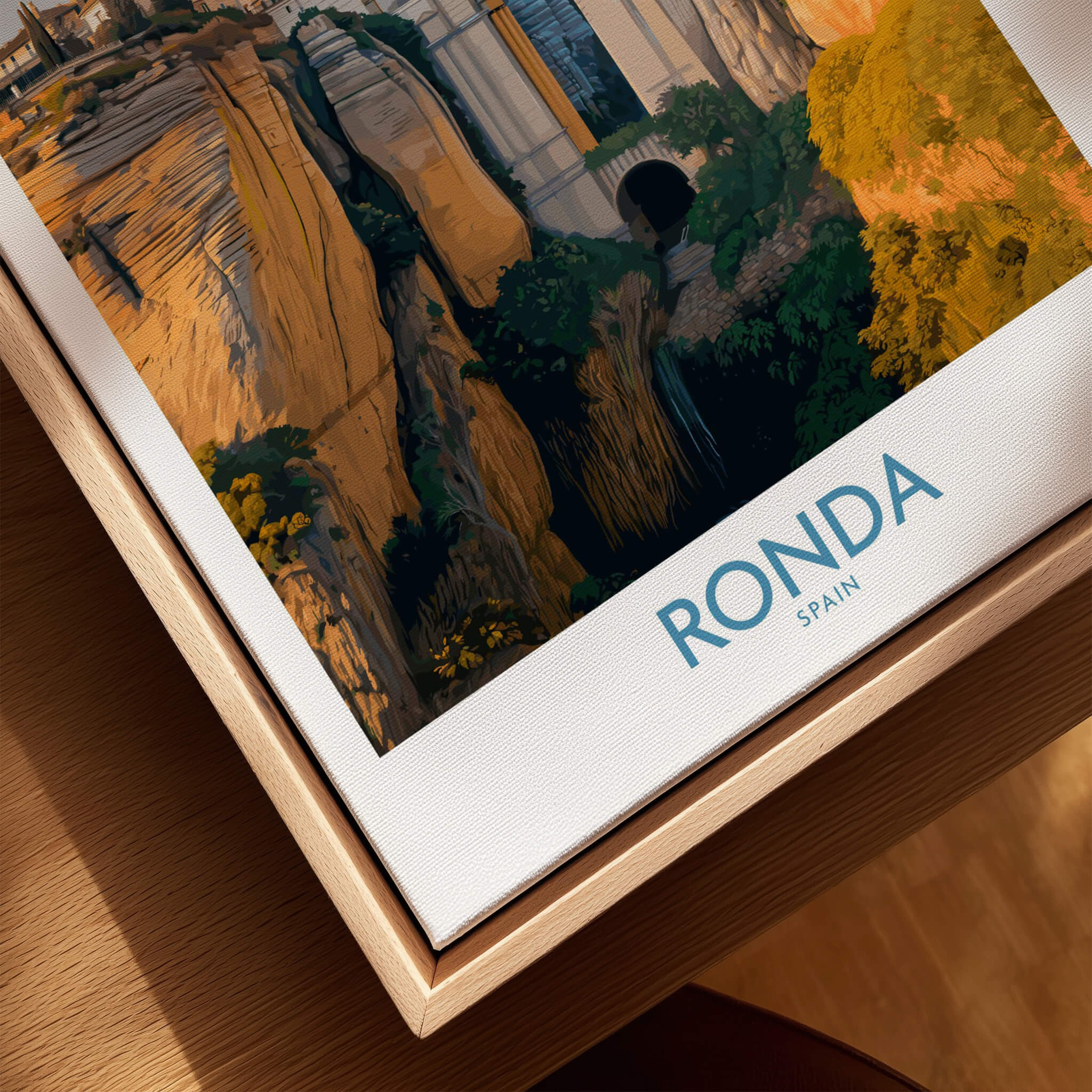 Ronda Spain Poster | Iconic Stone Bridge & Valley View Canvas Print featuring vibrant artwork and natural scenery.