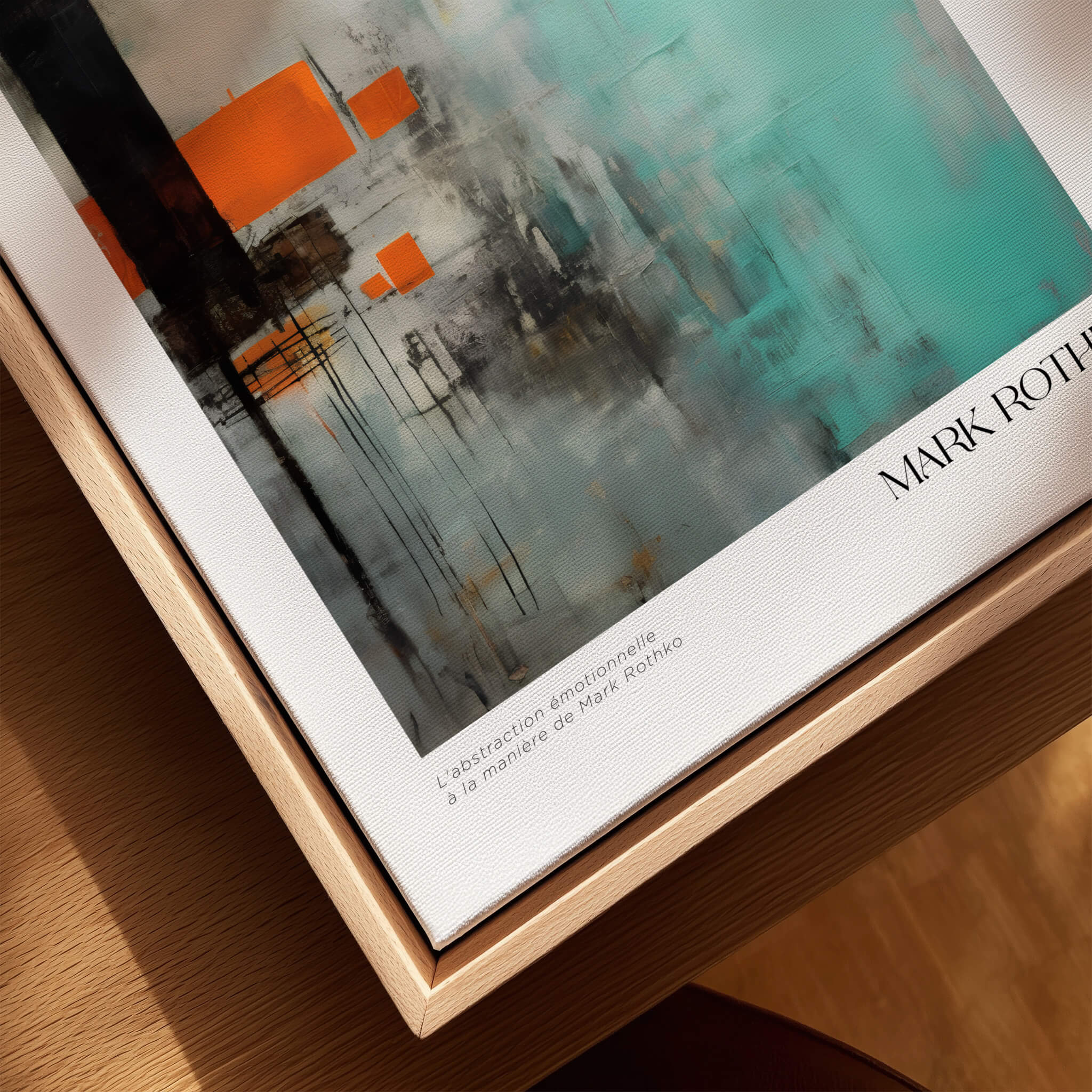 Rothko Inspired Abstract Mint and Orange Art Print | Expressionist Style Wall Decor displayed in a wooden frame.
