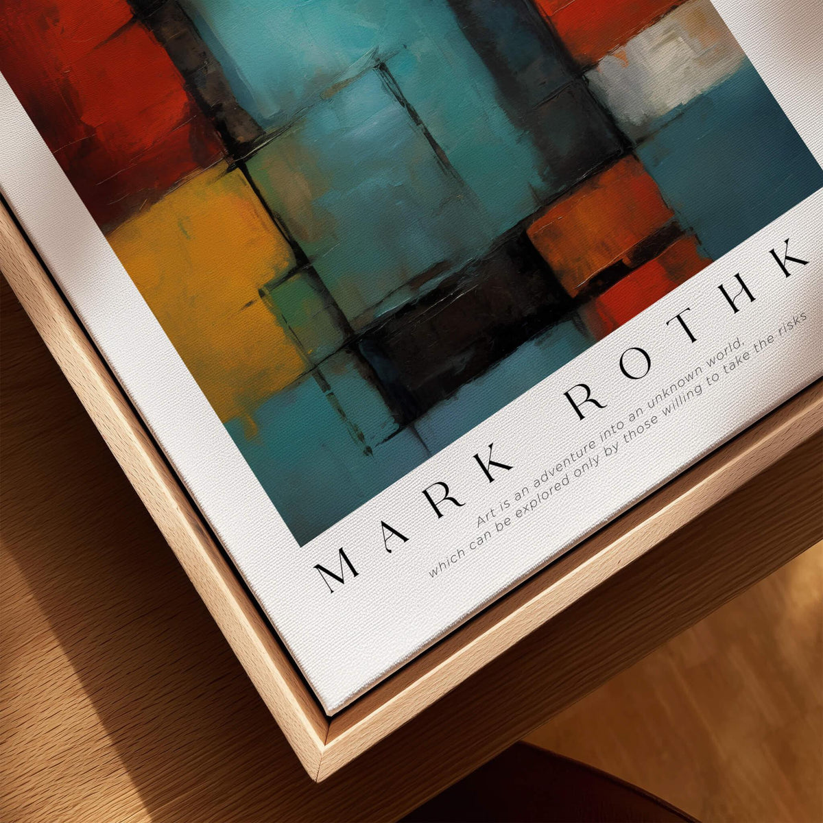 Rothko Style Modern Expressionist Painting Poster | Contemporary Wall Art on a wooden frame with vibrant colors.