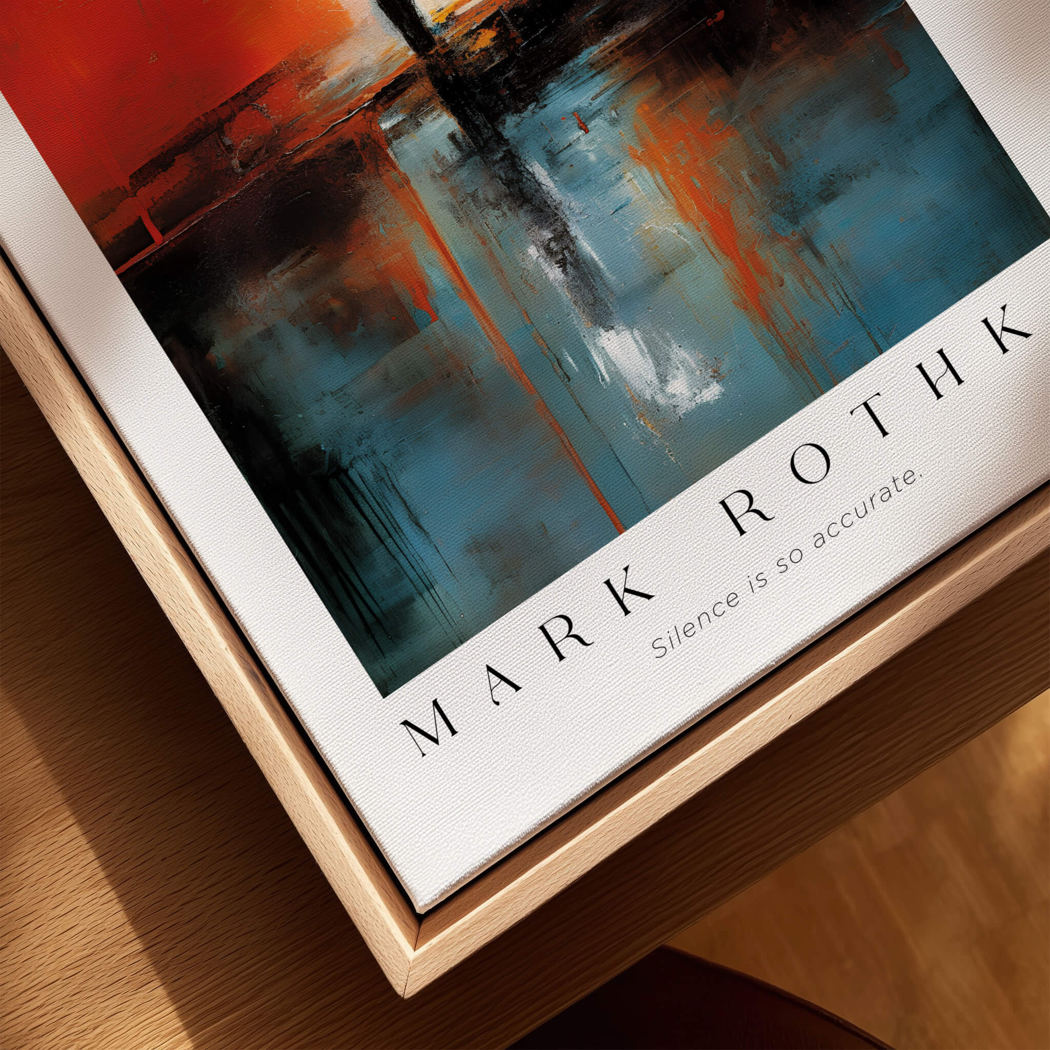 Rothko Style Minimalist Landscape Abstraction Print | Modern Wall Decor displayed on a wooden table.