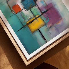 Rothko Style Floating Blocks Painting Print | Modern Abstract Canvas Wall Decor on a wooden surface