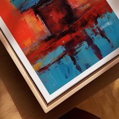 Rothko Style Bold Color Contrast Painting Print | Modern Wall Decor showcasing vibrant red, blue, and black tones in an artistic frame.