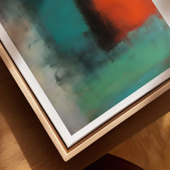 Mark Rothko Style Modern Canvas Abstraction Painting | Contemporary Wall Art displayed on a wooden table.