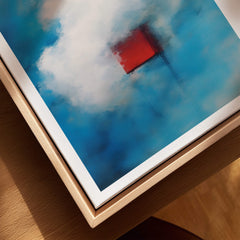 Rothko Style Minimalist Cloud Painting Print | Modern Abstract Wall Decor displayed on a wooden table.