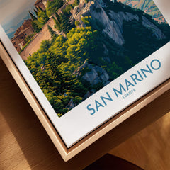 San Marino Poster | Canvas Print featuring a vibrant landscape of San Marino's ancient fortress.
