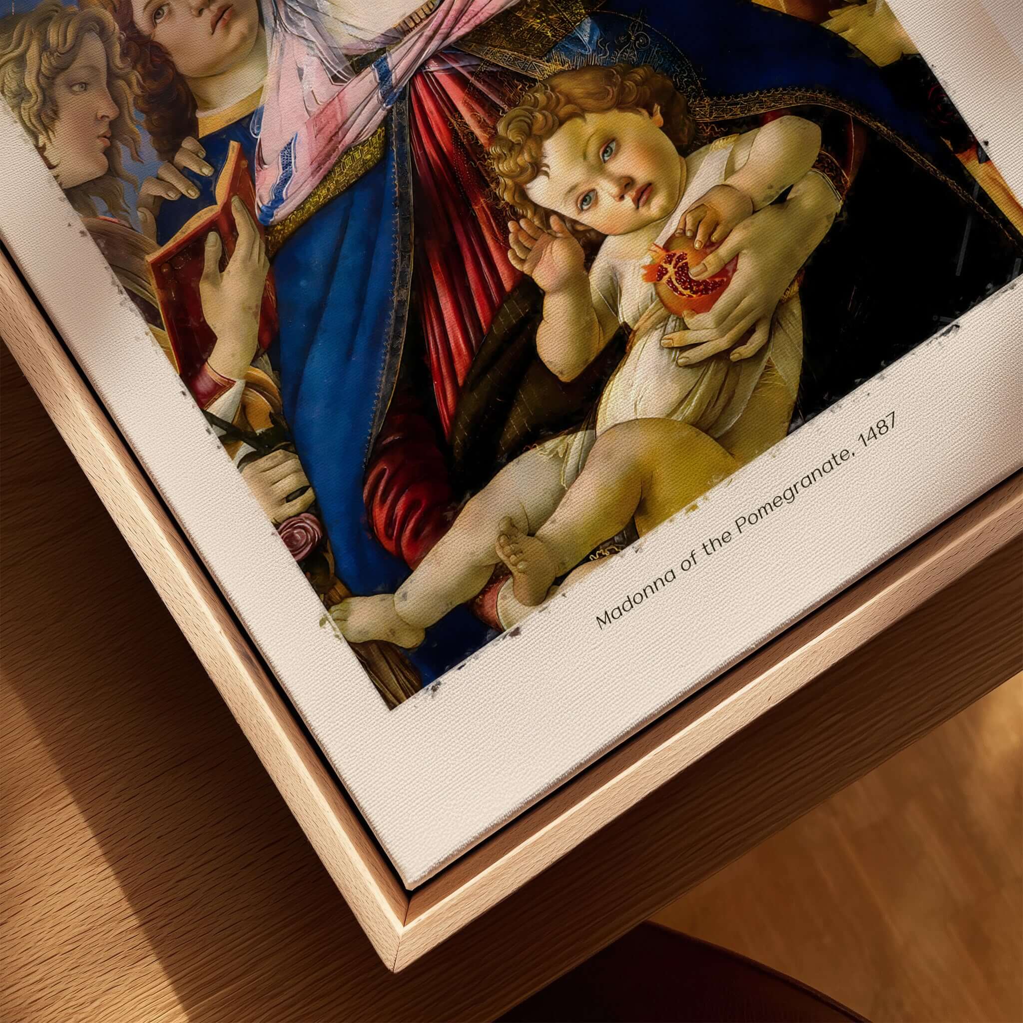 Botticelli Madonna of the Pomegranate Art Print Religious Virgin Mary Child Poster Angels detail showing Mary and Christ Child.