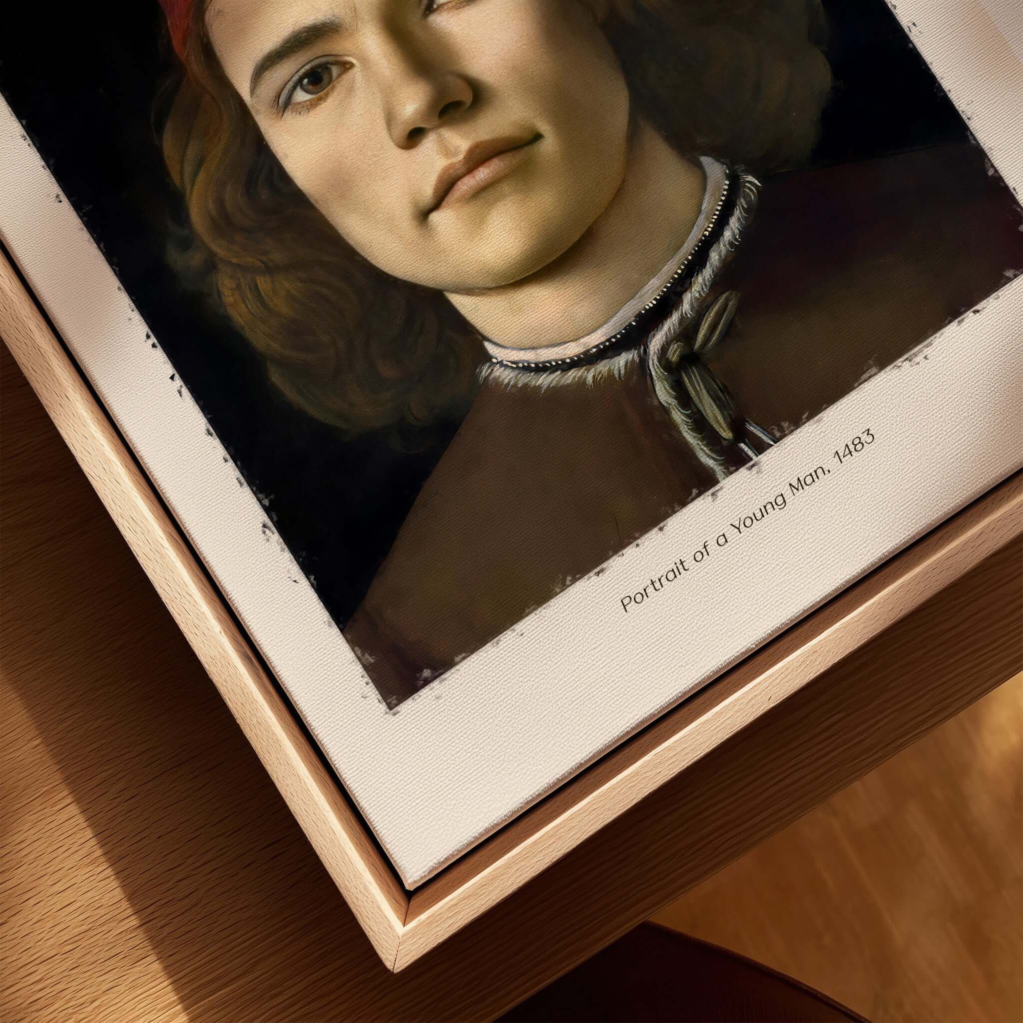 Botticelli Portrait Young Man Red Hat 1483 Art Print Renaissance Florentine Poster detail showing youth in red cap.