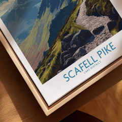 Scafell Pike Lake District Poster | Hiking Trail Landscape Canvas Print displayed on a wooden surface.