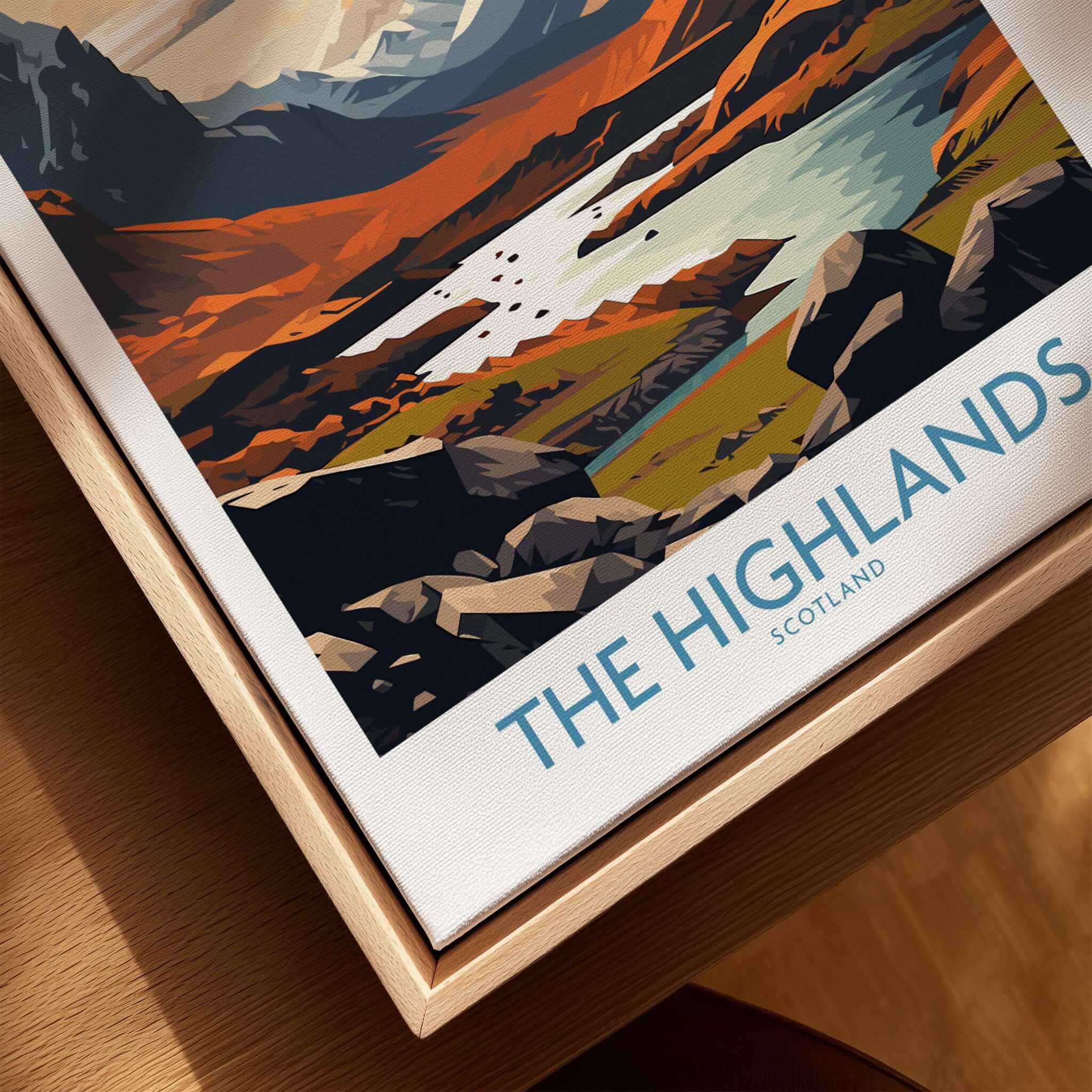 The Highlands Wall Art | Modern Style featuring vibrant colors of Scotland's landscape.