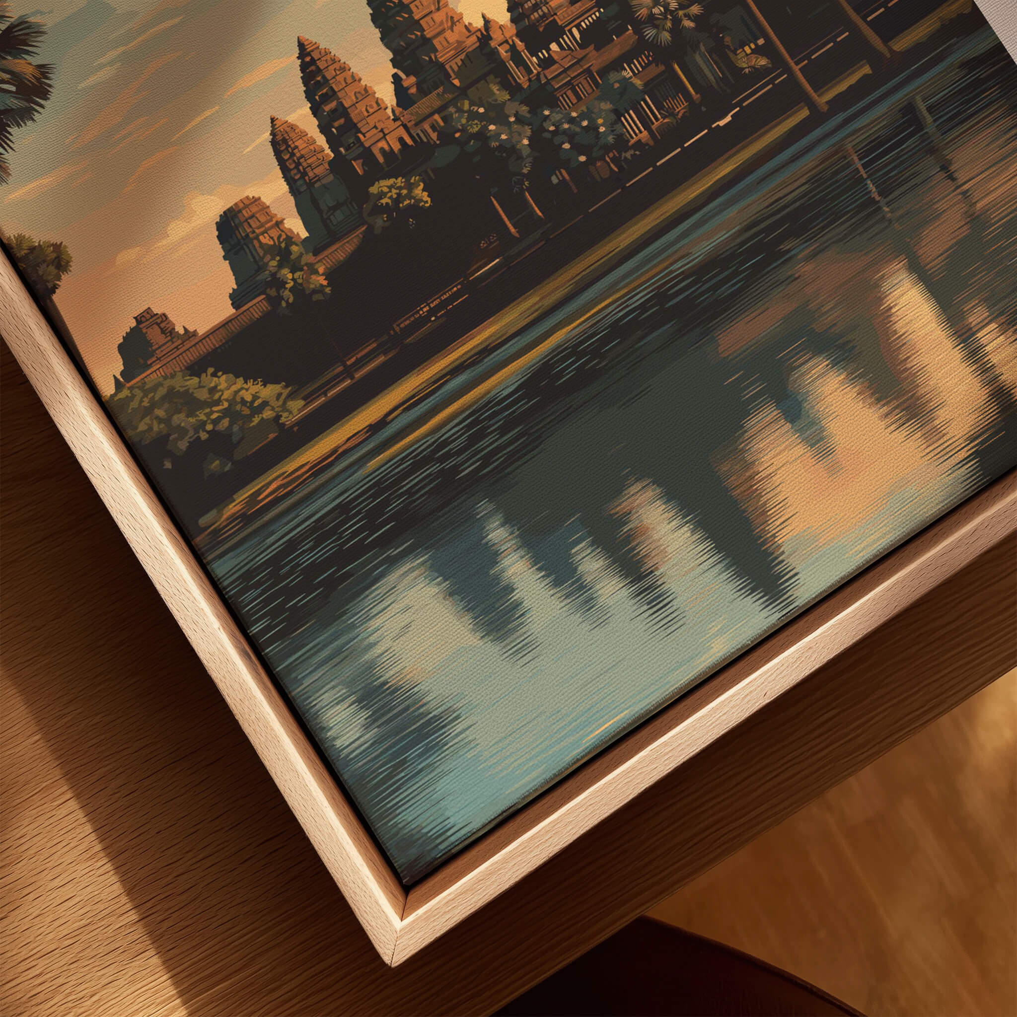 Siem Reap Poster Cambodia | Angkor Wat Temple Wall Art Print showcasing a serene view of Angkor Wat reflected in water.