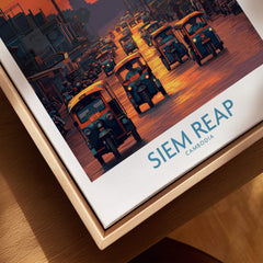 Siem Reap Poster | Bustling Tuk Tuk Cambodia Cityscape Canvas Print featuring vibrant tuk tuks in sunset-lit streets.