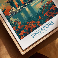 Singapore Travel Poster - Southeast Asia featuring vibrant colors and iconic Marina Bay Sands design.