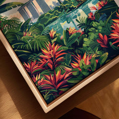 Singapore Marina Bay Poster featuring lush tropical plants and vibrant colors, showcasing iconic cityscape details.