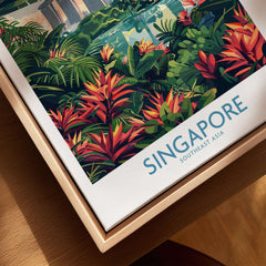 Singapore Gardens by the Bay Poster showcasing vibrant flora and iconic architecture of Singapore, perfect for home decor.