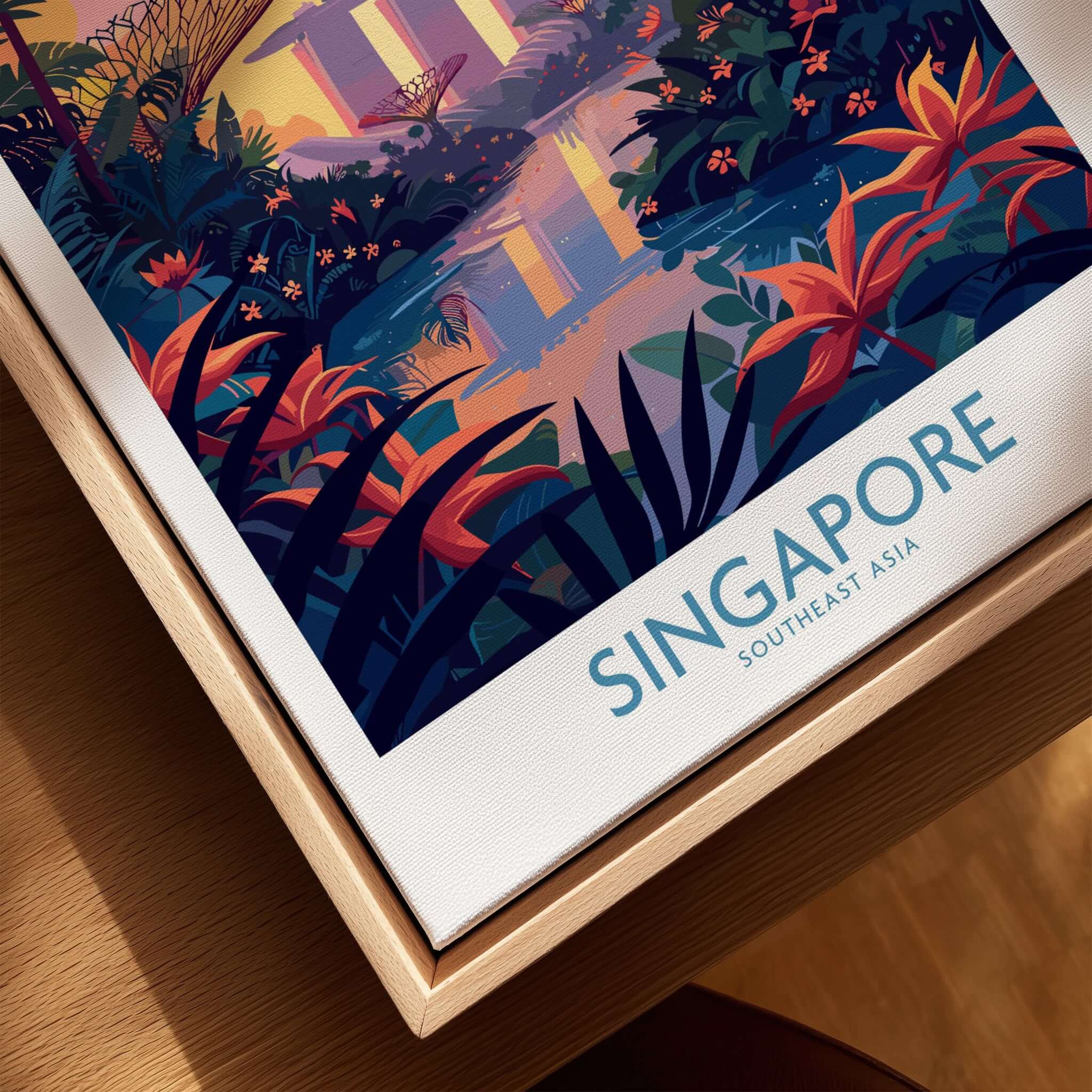 Singapore Wall Art featuring vibrant colors and iconic landscapes of Singapore in a modern design.