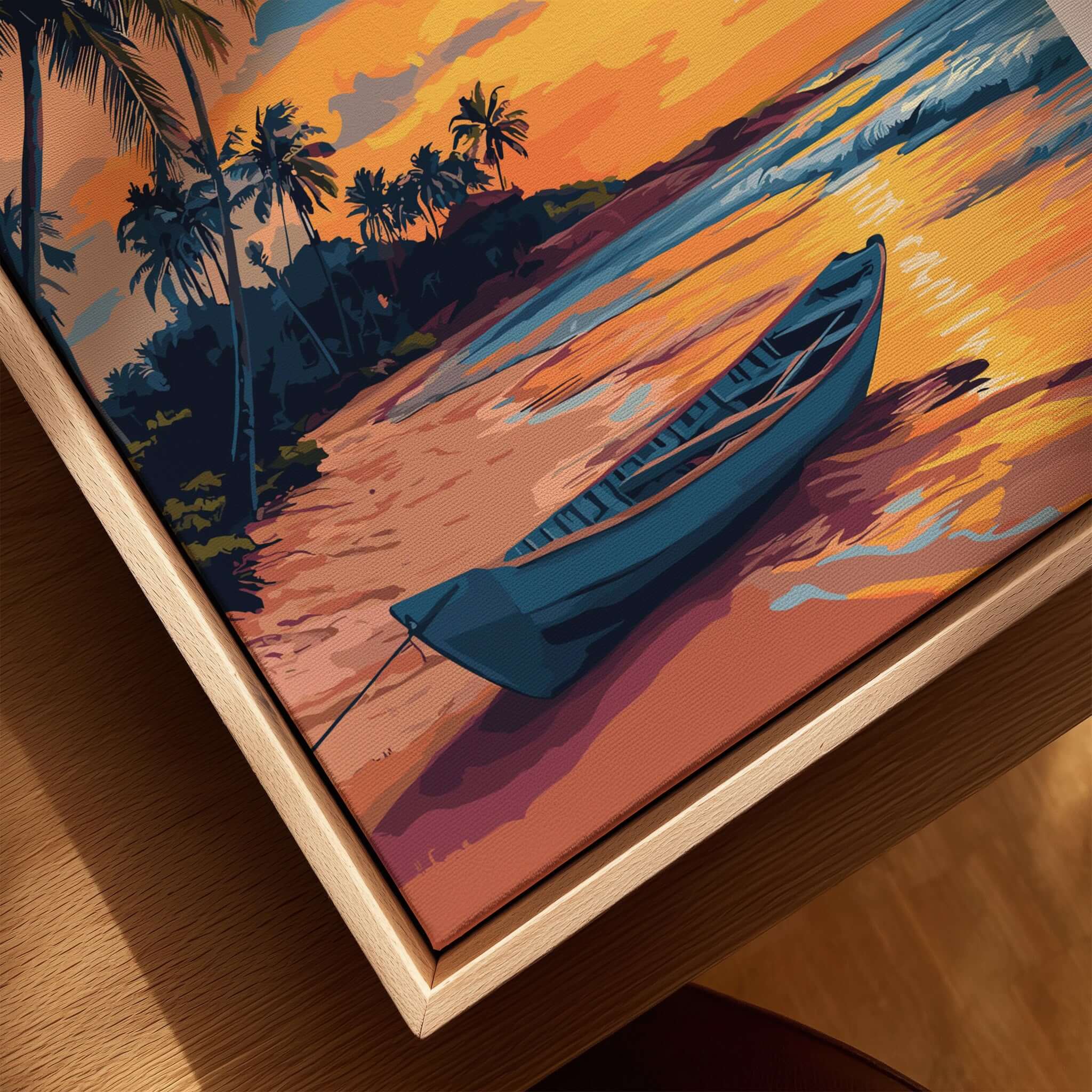 Sri Lanka Sunset Art - Tropical Beach Poster, South Asia Travel Print featuring a vibrant sunset over a tranquil beach.