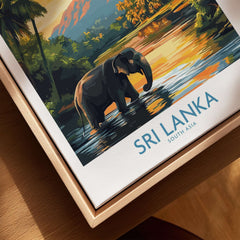 Sri Lanka Travel Art Print - Elephant Swimming Wall Art, Tropical Adventure Scene in vibrant colors.