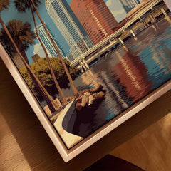 Tampa Florida Wall Art Print | Downtown City Skyline Travel Poster showcasing the city's skyline and waterfront reflection.