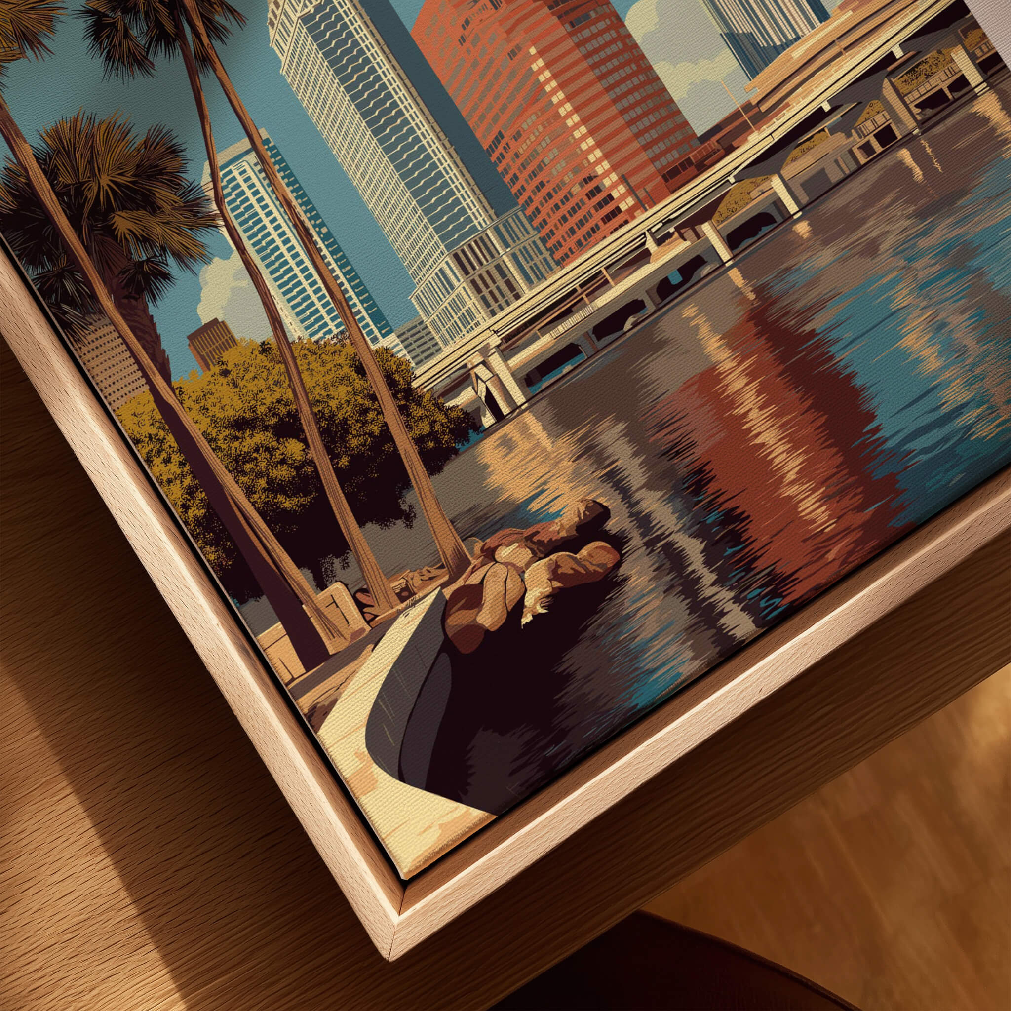 Tampa Florida Wall Art Print | Downtown City Skyline Travel Poster showcasing the city's skyline and waterfront reflection.