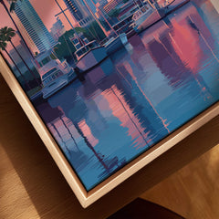 Tampa Florida Travel Poster | Marina Harbor & Skyline Wall Art Print showcasing colorful reflections on water.