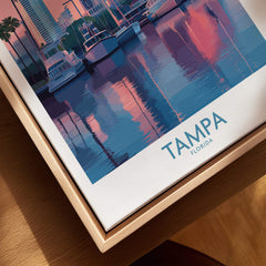 Tampa Florida Canvas Print | Sunset Bay & Sailboat Landscape Poster showcasing vibrant city reflections at sunset.