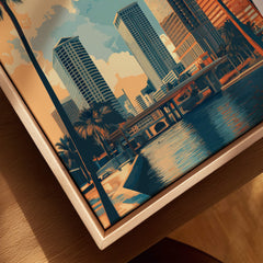 Tampa Florida Wall Art Print | Palm Trees & Modern Skyline Travel Poster showcasing a vibrant cityscape and palm trees.