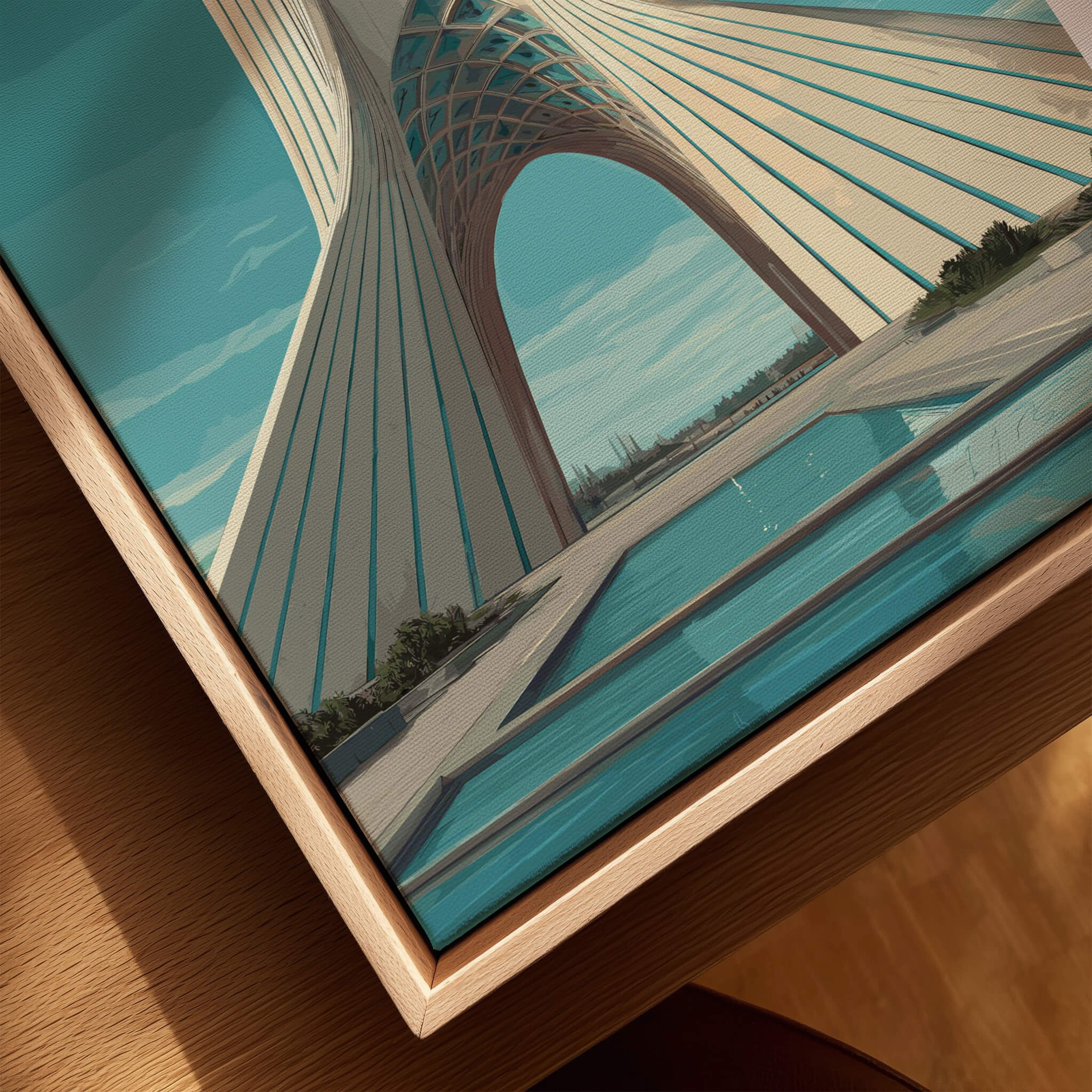 Tehran Wall Art Print | Iran Travel Poster showcasing the iconic Azadi Tower with vibrant colors and artistic detail.