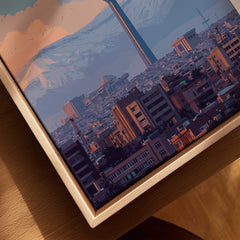Tehran Iran Travel Poster | Alborz Mountains Skyline Wall Art Print showcasing the cityscape against dramatic mountain backdrop.