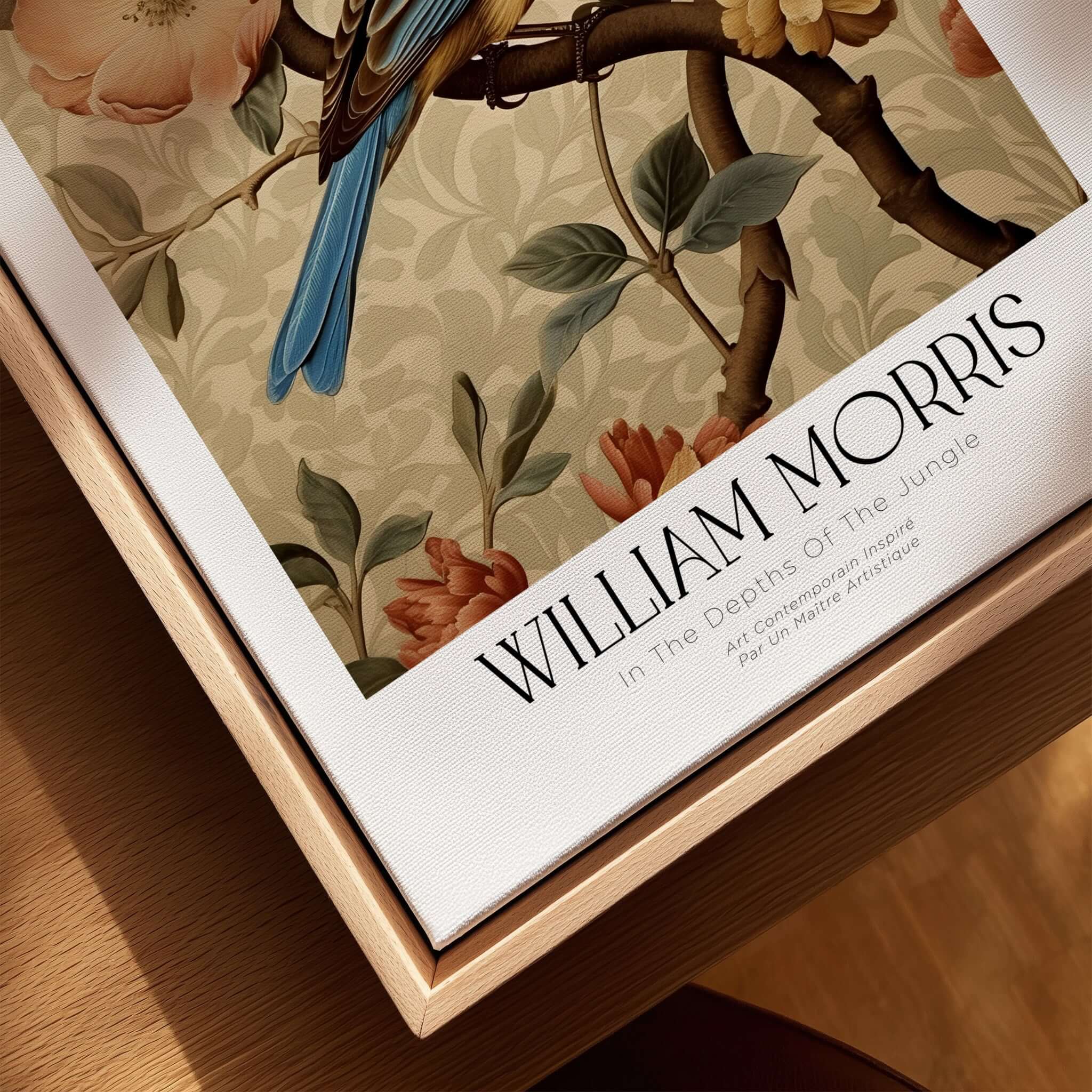 William Morris Prints - Blue Bird Floral Art Print - Botanical Poster with blue bird and floral design on a decorative background