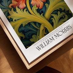 William Morris Orange Bloom Swirling Leaves Art Print - Botanical Poster featuring a vibrant floral design.
