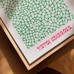 Yayoi Kusama Green Net Pattern Abstract Contemporary Art Print Paris Poster Decor featuring an intricate green net design.
