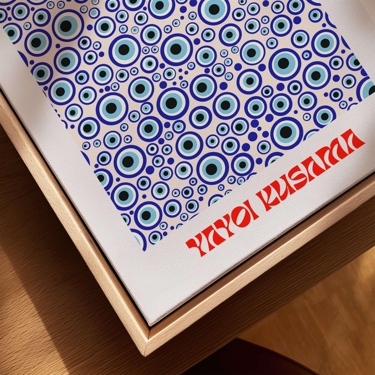Yayoi Kusama Evil Eye Pattern Blue Contemporary Art Print Poster Paris Wall Decor featuring blue evil eye motifs.