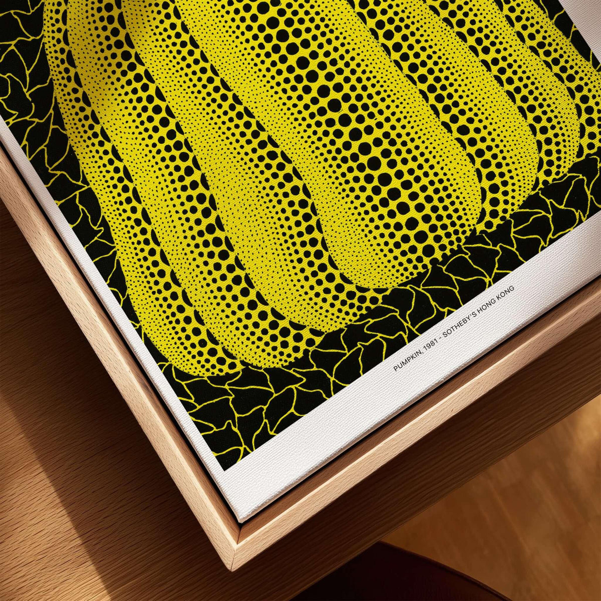 Yayoi Kusama Yellow Black Pumpkin 1991 Hong Kong Art Print Poster Polka Dot Decor featuring vibrant yellow polka dots.
