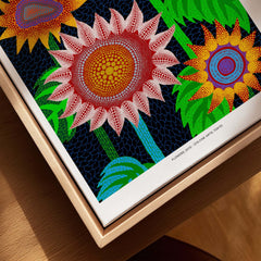 Yayoi Kusama Colorful Flowers 2015 Tokyo Art Print Poster Contemporary Polka Dot Wall Art featuring vibrant flowers and patterns.