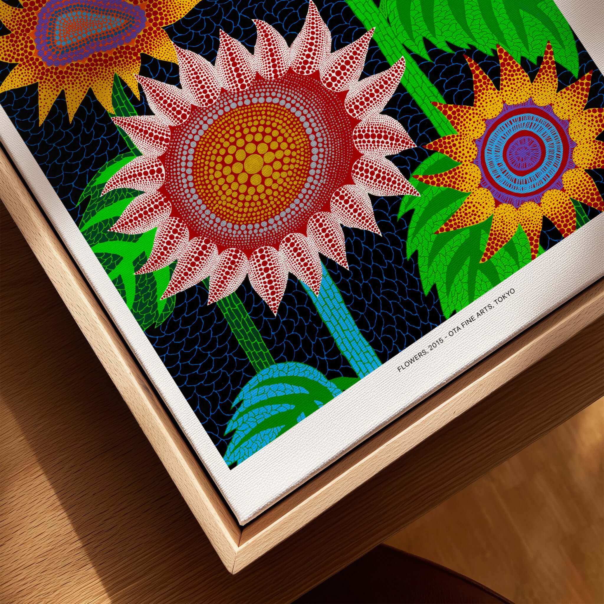 Yayoi Kusama Colorful Flowers 2015 Tokyo Art Print Poster Contemporary Polka Dot Wall Art featuring vibrant flowers and patterns.