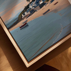 Abersoch Llyn Peninsula Shoreline View Canvas Print | Welsh Seaside Travel Poster with colorful beach and boats.