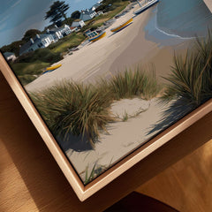 Abersoch Llyn Peninsula Boating Scene Canvas Print | Welsh Seaside Home Decor featuring a sandy beach and traditional boats.