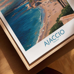 Ajaccio France Coastal Beach Art Print | Corsica Sunset City Poster showcasing pristine beaches and azure waters.