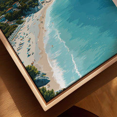 Albania Canvas Print | Balkan Travel Poster showcasing a stunning beach scene with turquoise waters and golden sands.