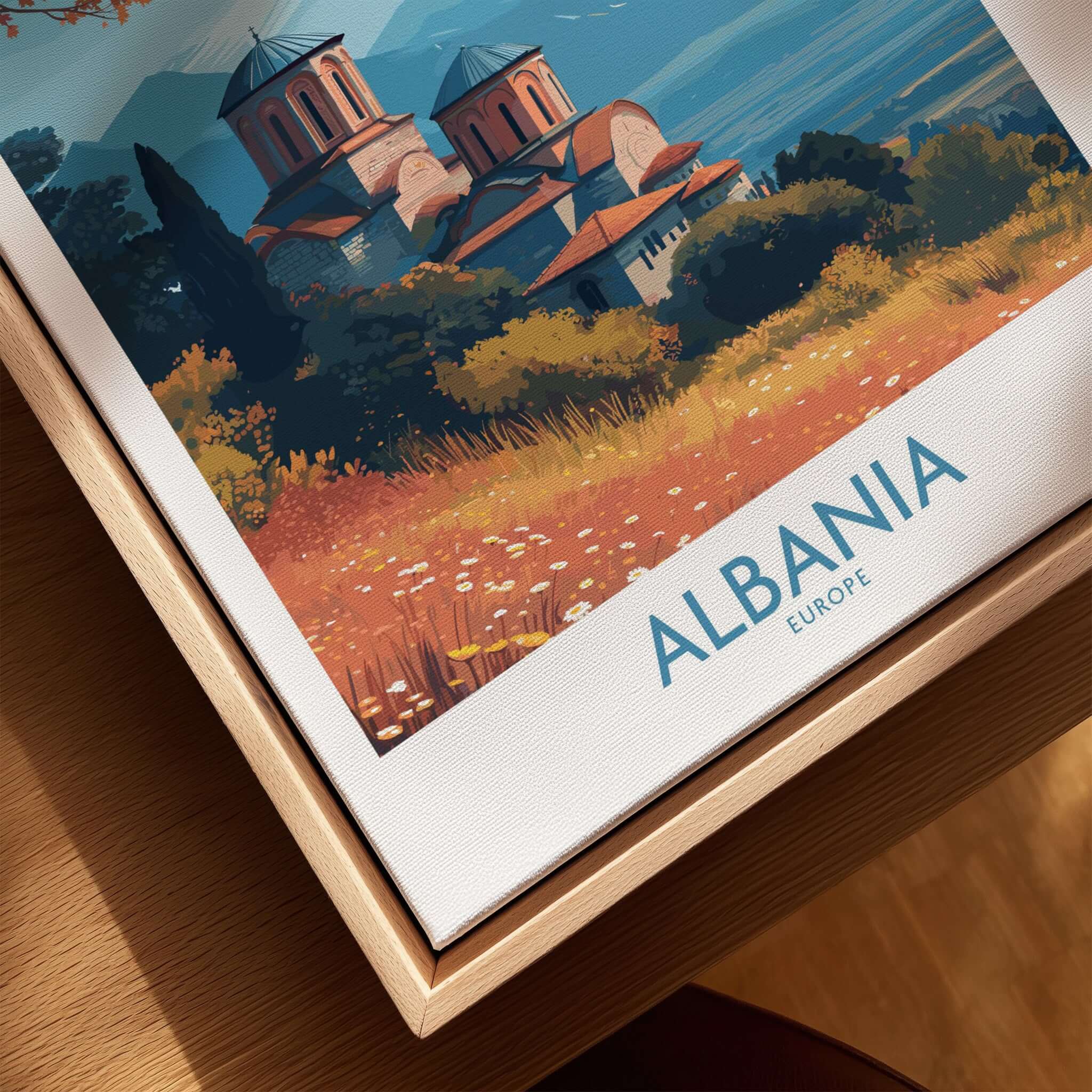 Albania Snow Mountain Church Art Print | Historic Monastery Landscape Poster